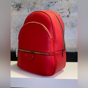 Red Backpack Purse with Gold Zippers Leather Bag